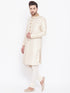 Vastramay Men's Beige And Gold Embroidered Brocade Sherwani Set